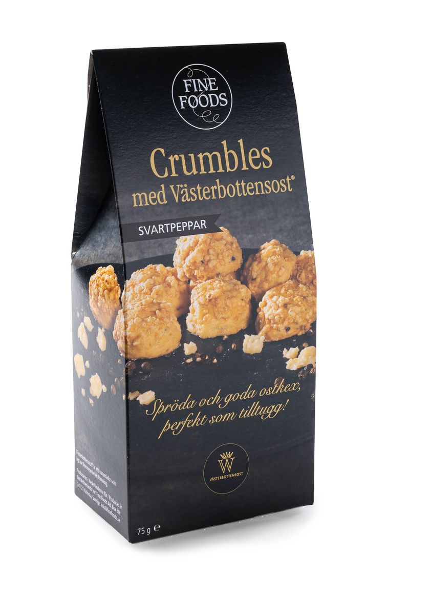 Crumbles med Västerbottensost og Sort Pepper